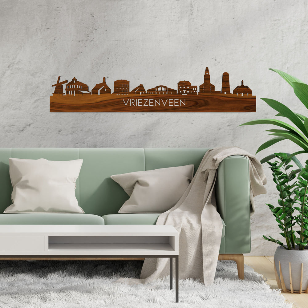 Skyline Vriezenveen Palissander houten cadeau decoratie relatiegeschenk van WoodWideCities
