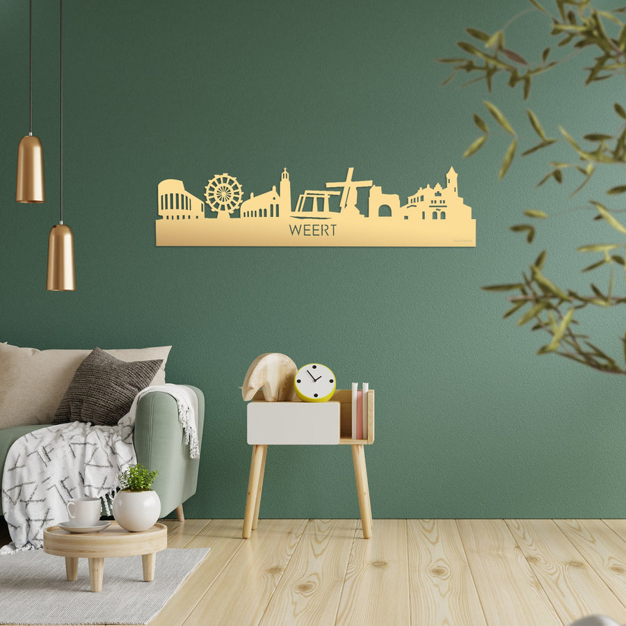 Skyline Weert Metallic Goud gerecycled kunststof cadeau decoratie relatiegeschenk van WoodWideCities