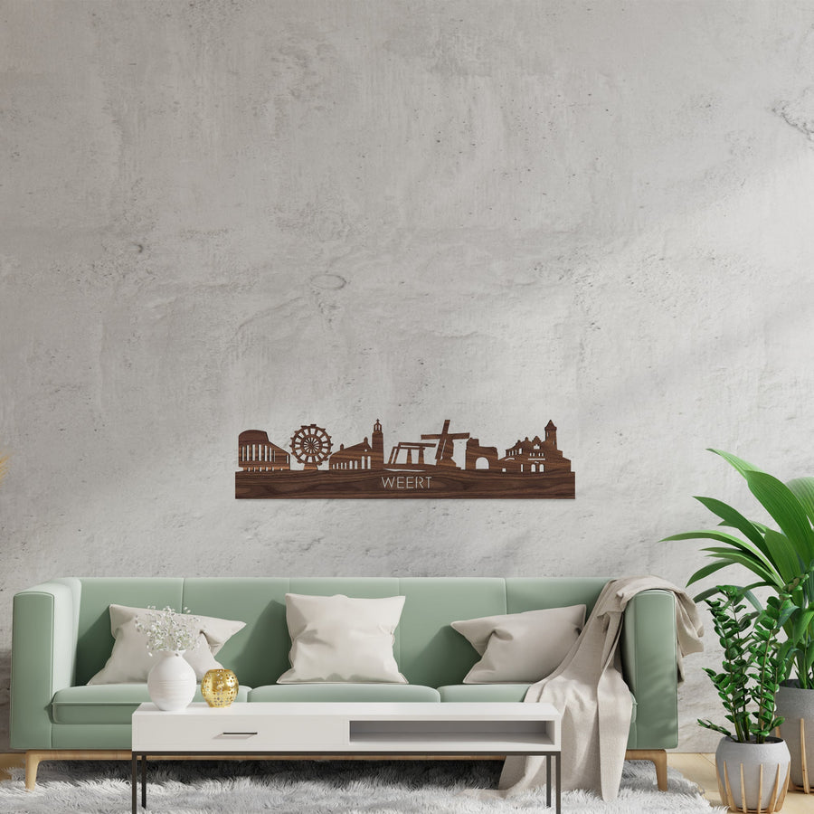 Skyline Weert Noten houten cadeau decoratie relatiegeschenk van WoodWideCities