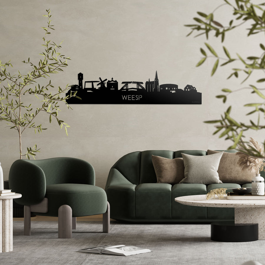 Skyline Weesp Zwart glanzend gerecycled kunststof cadeau decoratie relatiegeschenk van WoodWideCities