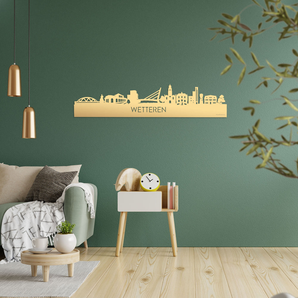 Skyline Wetteren Metallic Goud gerecycled kunststof cadeau decoratie relatiegeschenk van WoodWideCities