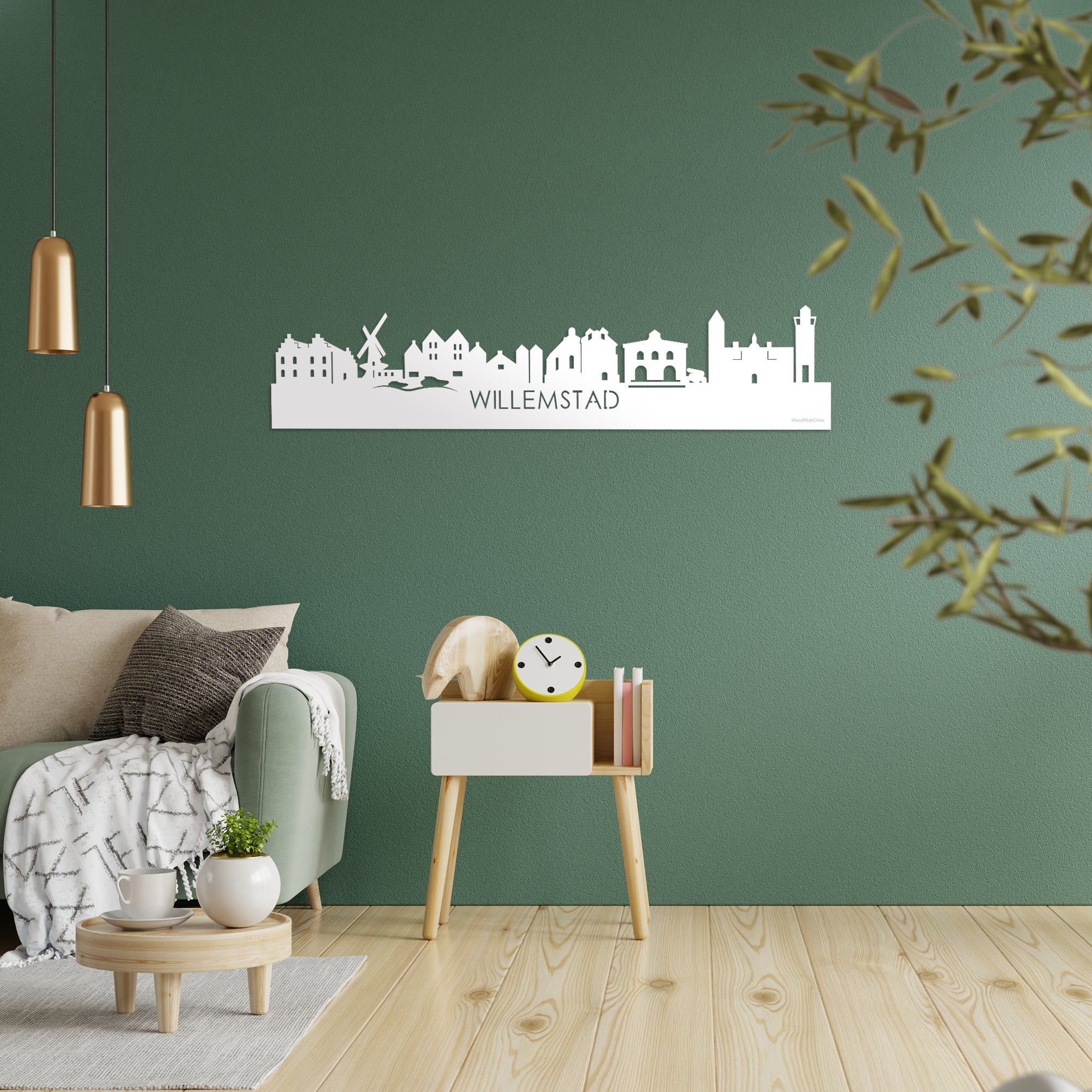Skyline Willemstad Wit glanzend gerecycled kunststof cadeau decoratie relatiegeschenk van WoodWideCities