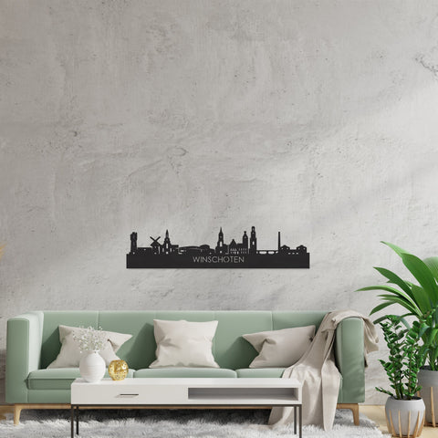 Skyline Winschoten Zwart houten cadeau decoratie relatiegeschenk van WoodWideCities