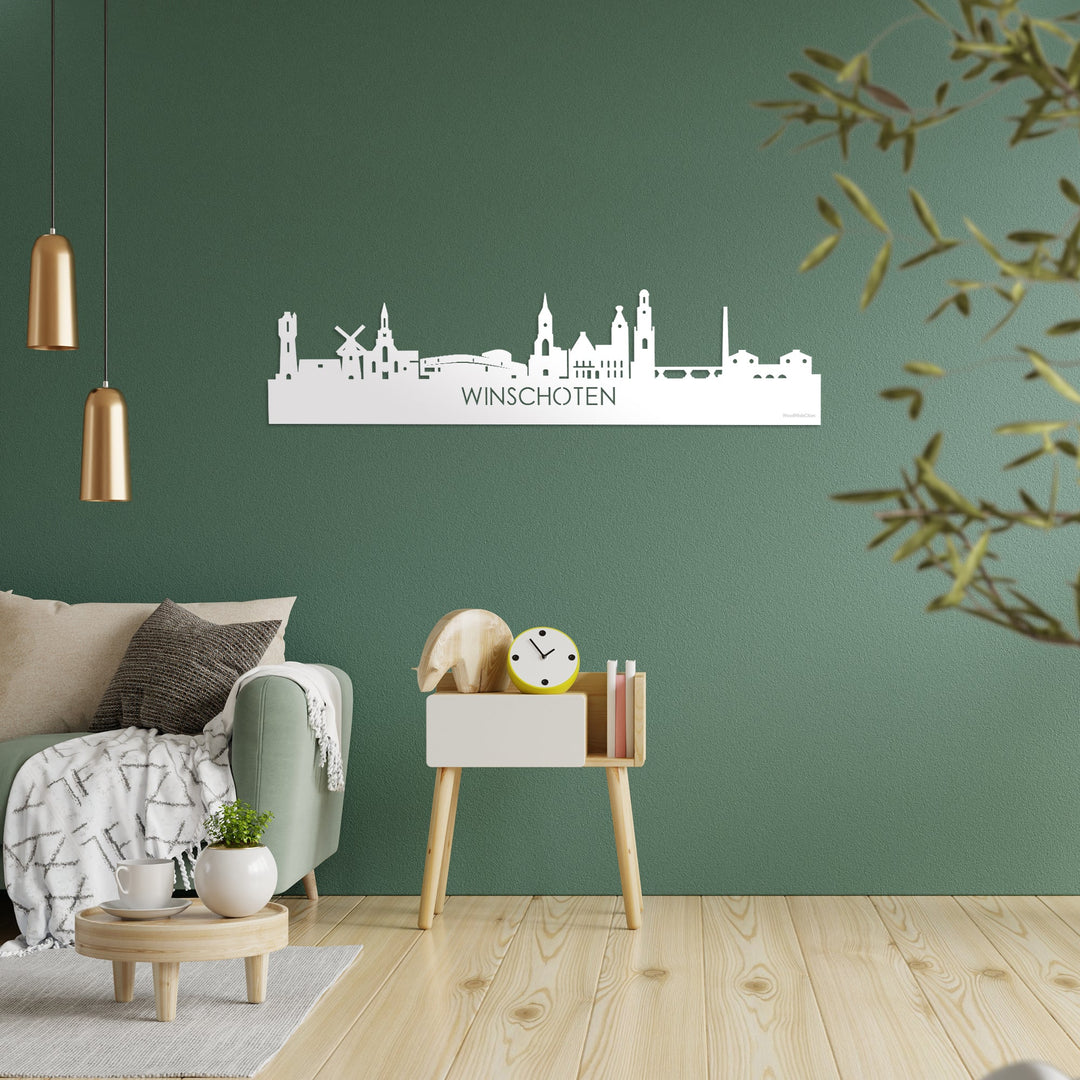 Skyline Winschoten Wit glanzend gerecycled kunststof cadeau decoratie relatiegeschenk van WoodWideCities