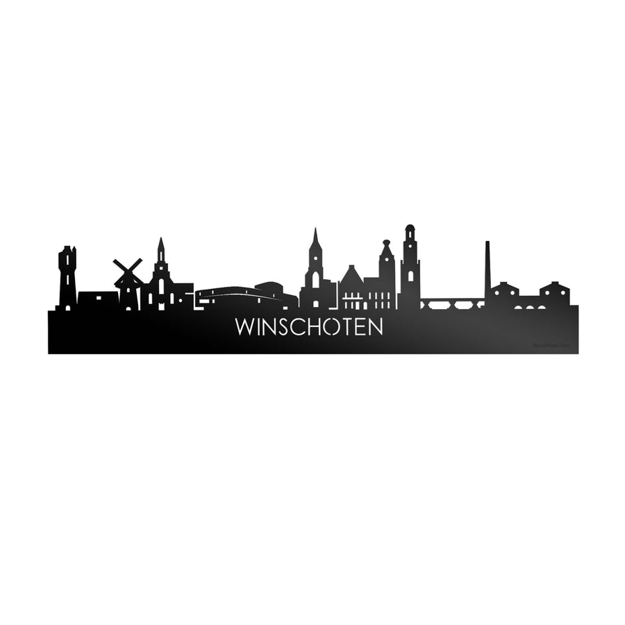 Skyline Winschoten Zwart glanzend gerecycled kunststof cadeau decoratie relatiegeschenk van WoodWideCities