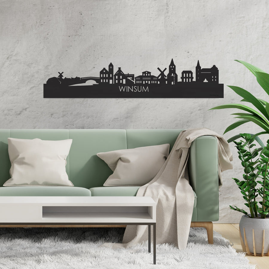 Skyline Winsum Zwart houten cadeau decoratie relatiegeschenk van WoodWideCities