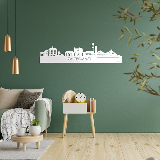 Skyline Zaltbommel Wit glanzend gerecycled kunststof cadeau decoratie relatiegeschenk van WoodWideCities