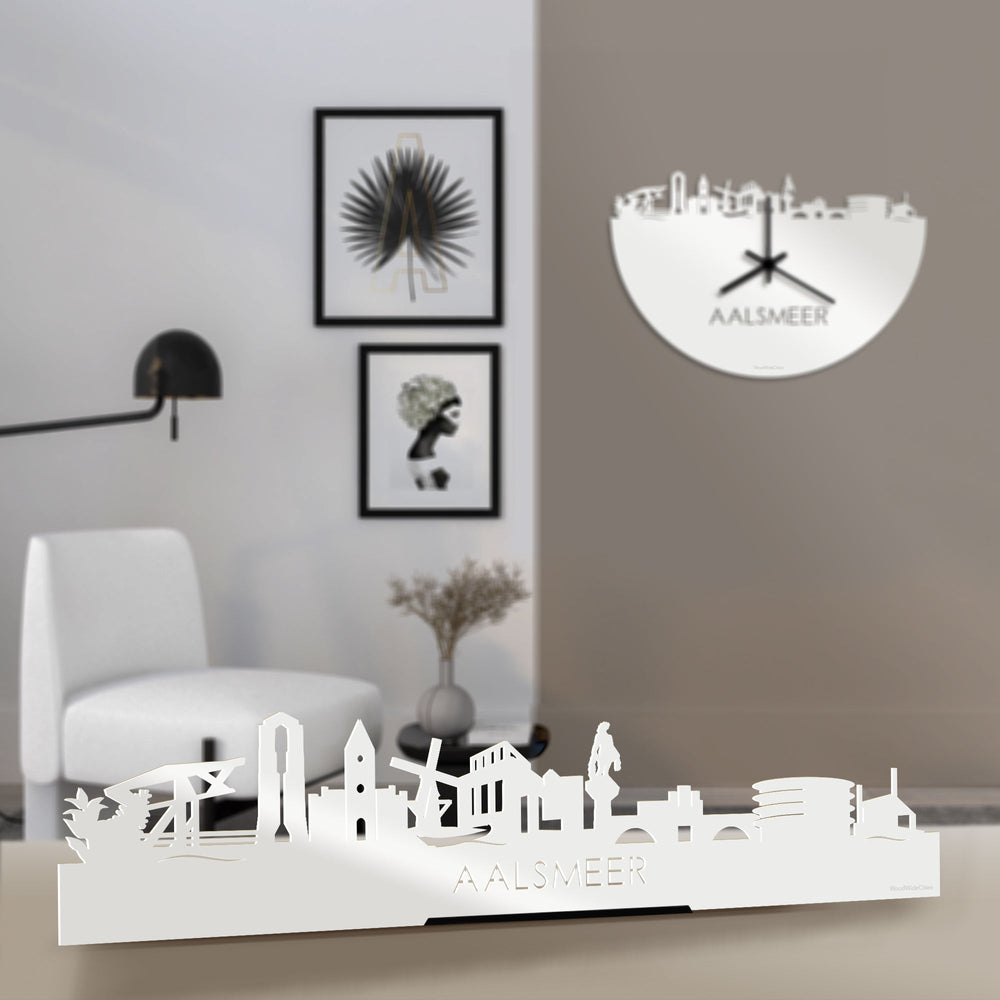 Standing Skyline Aalsmeer Wit glanzend gerecycled kunststof cadeau decoratie relatiegeschenk van WoodWideCities
