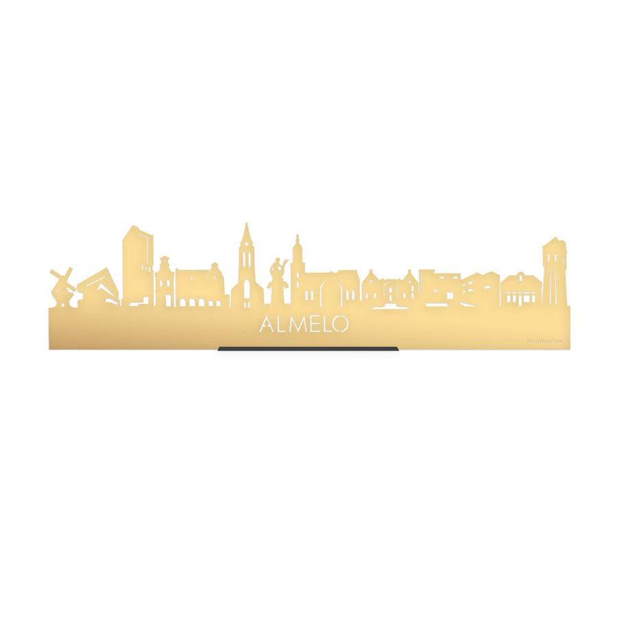 Standing Skyline Almelo Goud Metallic 40 cm houten cadeau decoratie relatiegeschenk van WoodWideCities