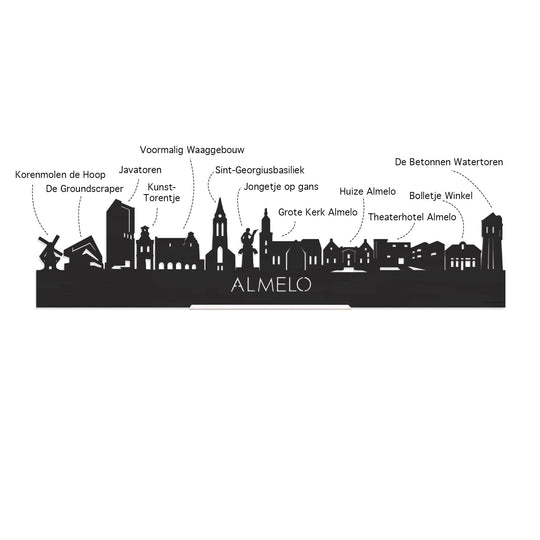 Standing Skyline Almelo Noten houten cadeau decoratie relatiegeschenk van WoodWideCities