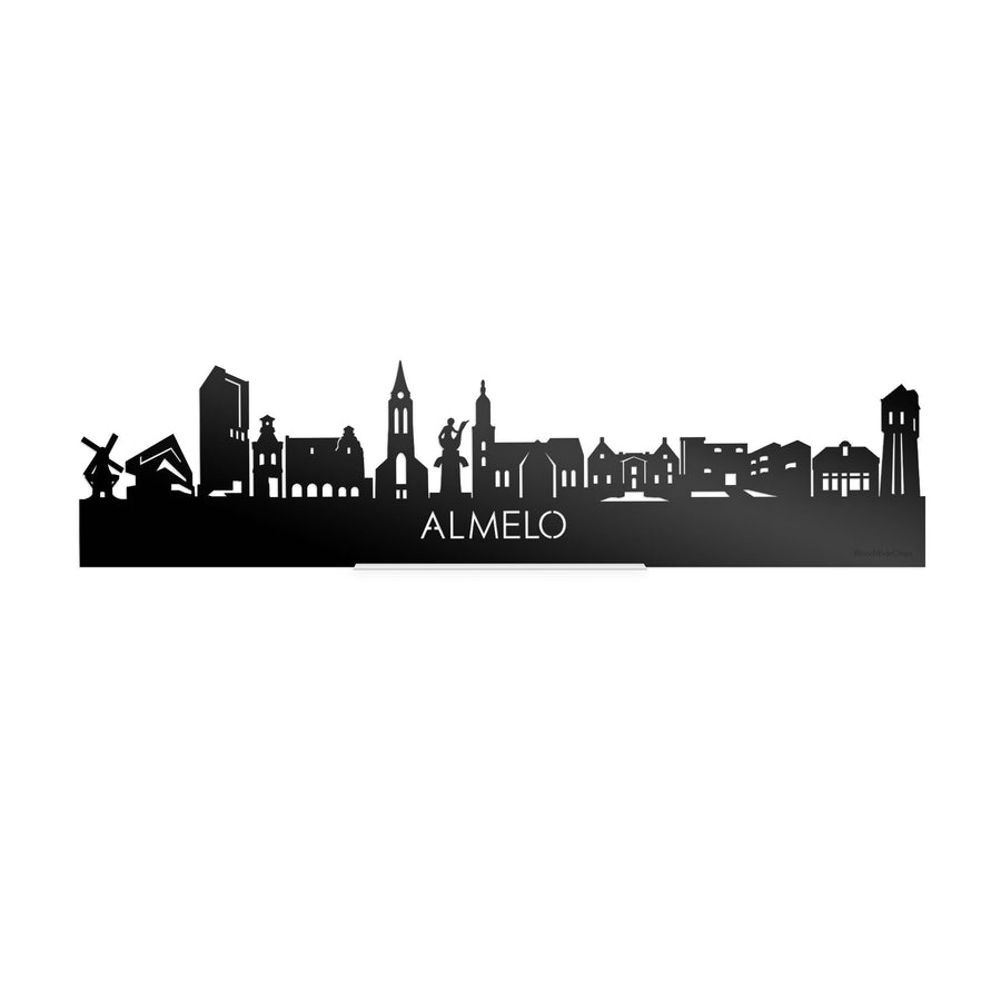 Standing Skyline Almelo Zwart Glanzend 40 cm houten cadeau decoratie relatiegeschenk van WoodWideCities