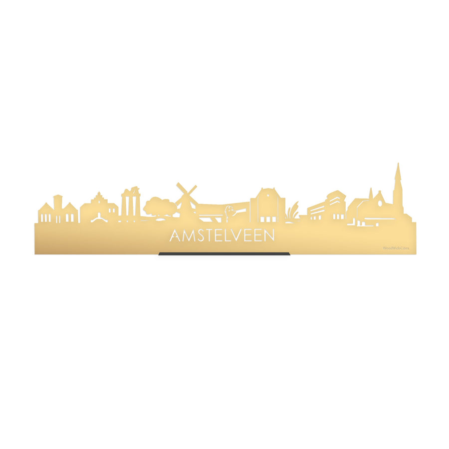 Standing Skyline Amstelveen Metallic Goud gerecycled kunststof cadeau decoratie relatiegeschenk van WoodWideCities