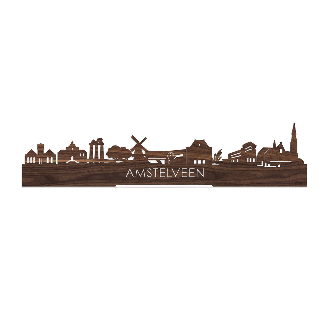 Standing Skyline Amstelveen Noten houten cadeau decoratie relatiegeschenk van WoodWideCities