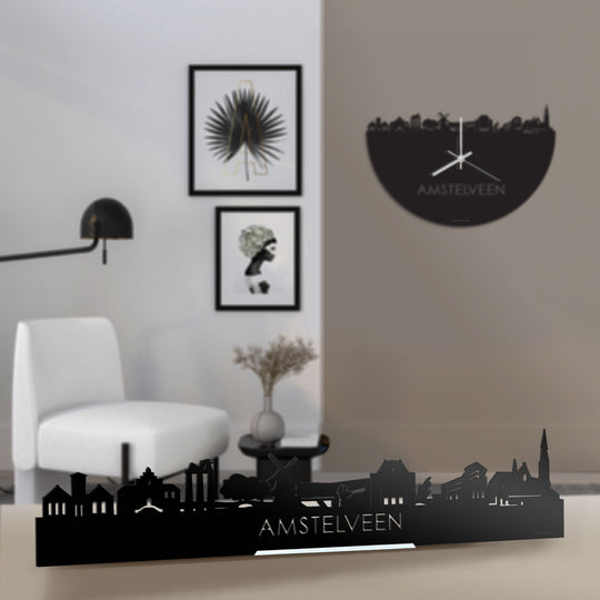 Standing Skyline Amstelveen Zwart glanzend gerecycled kunststof cadeau decoratie relatiegeschenk van WoodWideCities