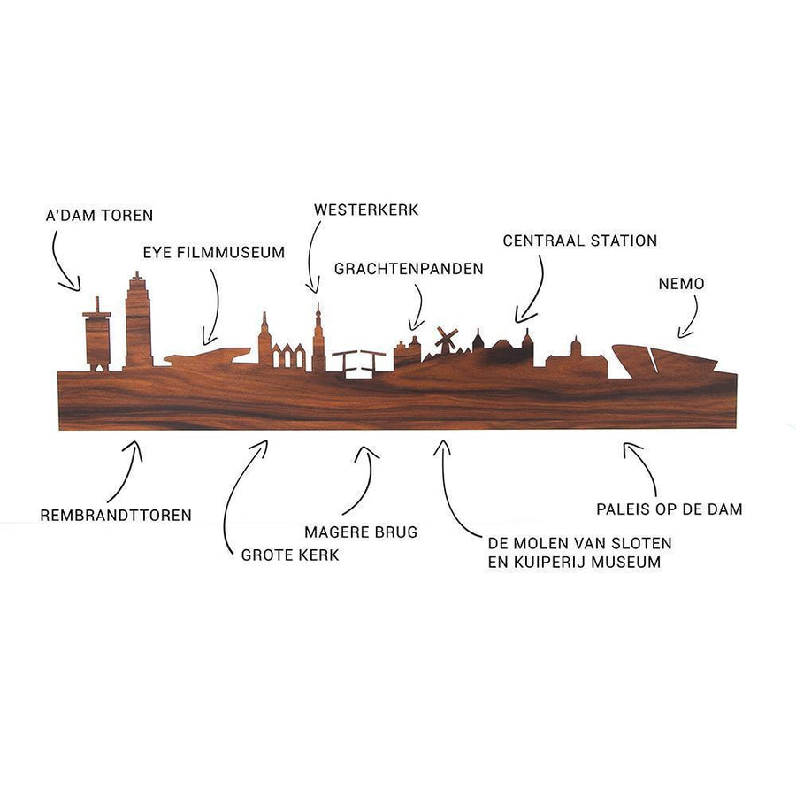 Standing Skyline Amsterdam Noten houten cadeau decoratie relatiegeschenk van WoodWideCities