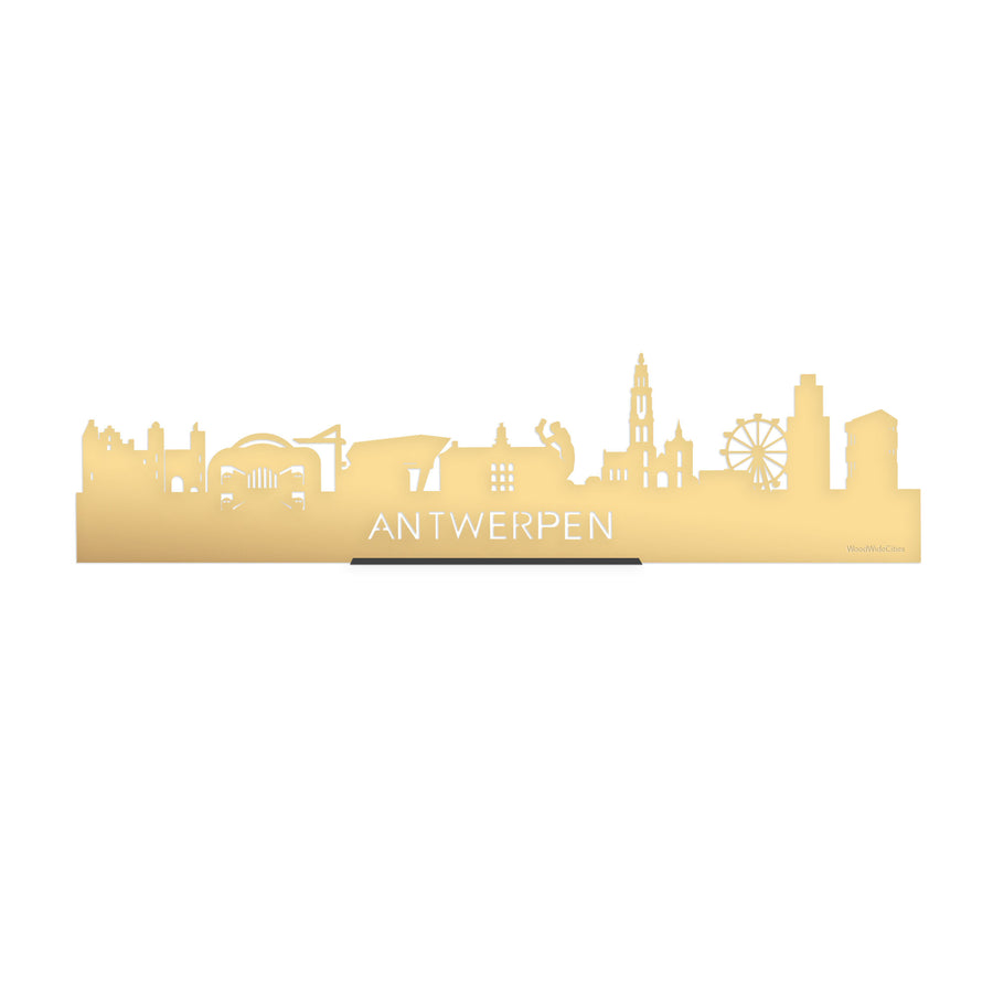 Standing Skyline Antwerpen Metallic Goud gerecycled kunststof cadeau decoratie relatiegeschenk van WoodWideCities