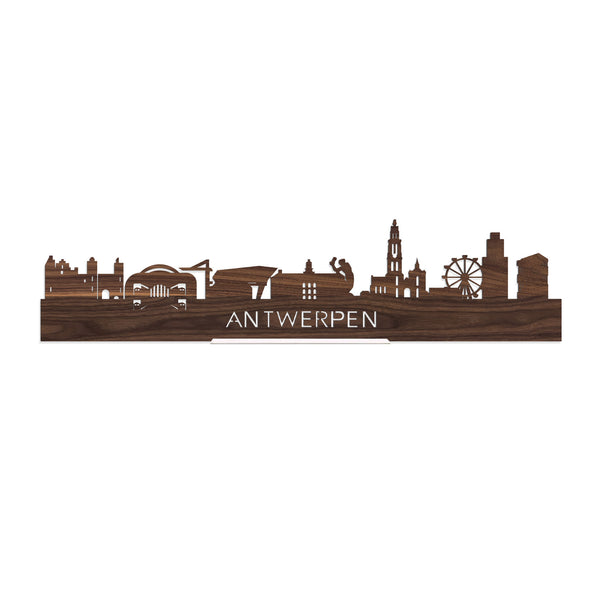 Standing Skyline Antwerpen Noten houten cadeau decoratie relatiegeschenk van WoodWideCities