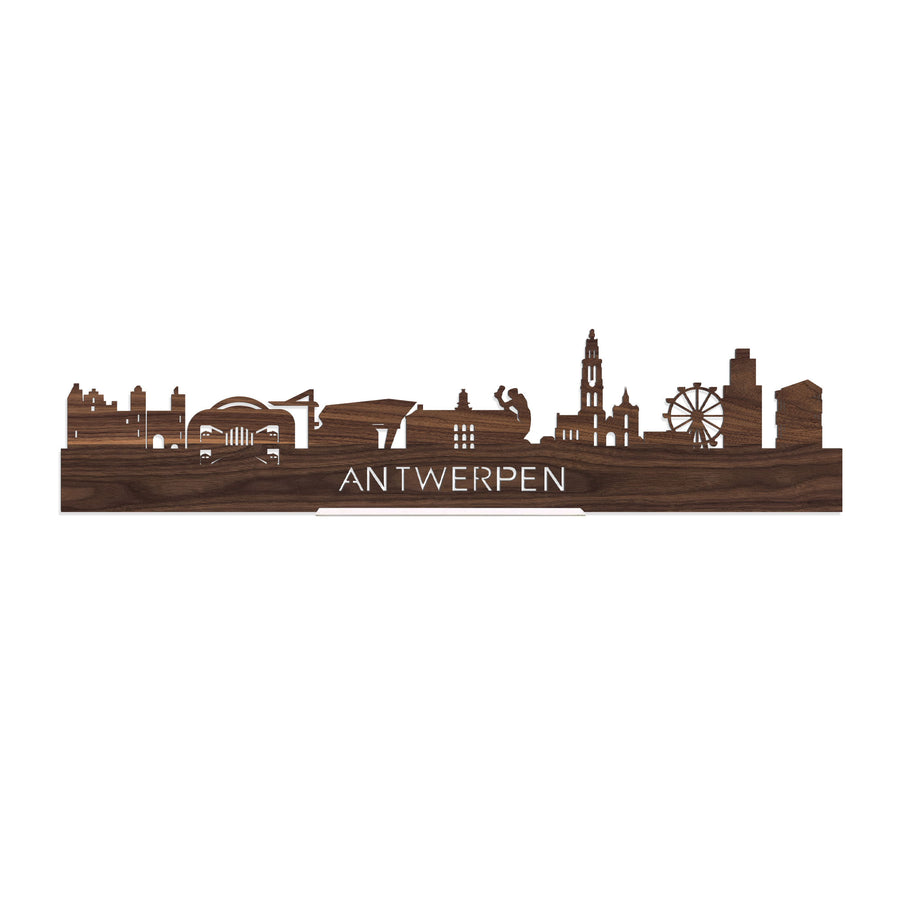 Standing Skyline Antwerpen Noten houten cadeau decoratie relatiegeschenk van WoodWideCities