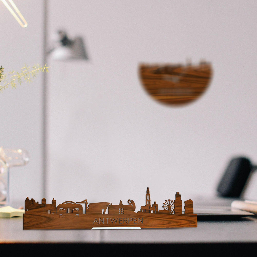 Standing Skyline Antwerpen Palissander houten cadeau decoratie relatiegeschenk van WoodWideCities