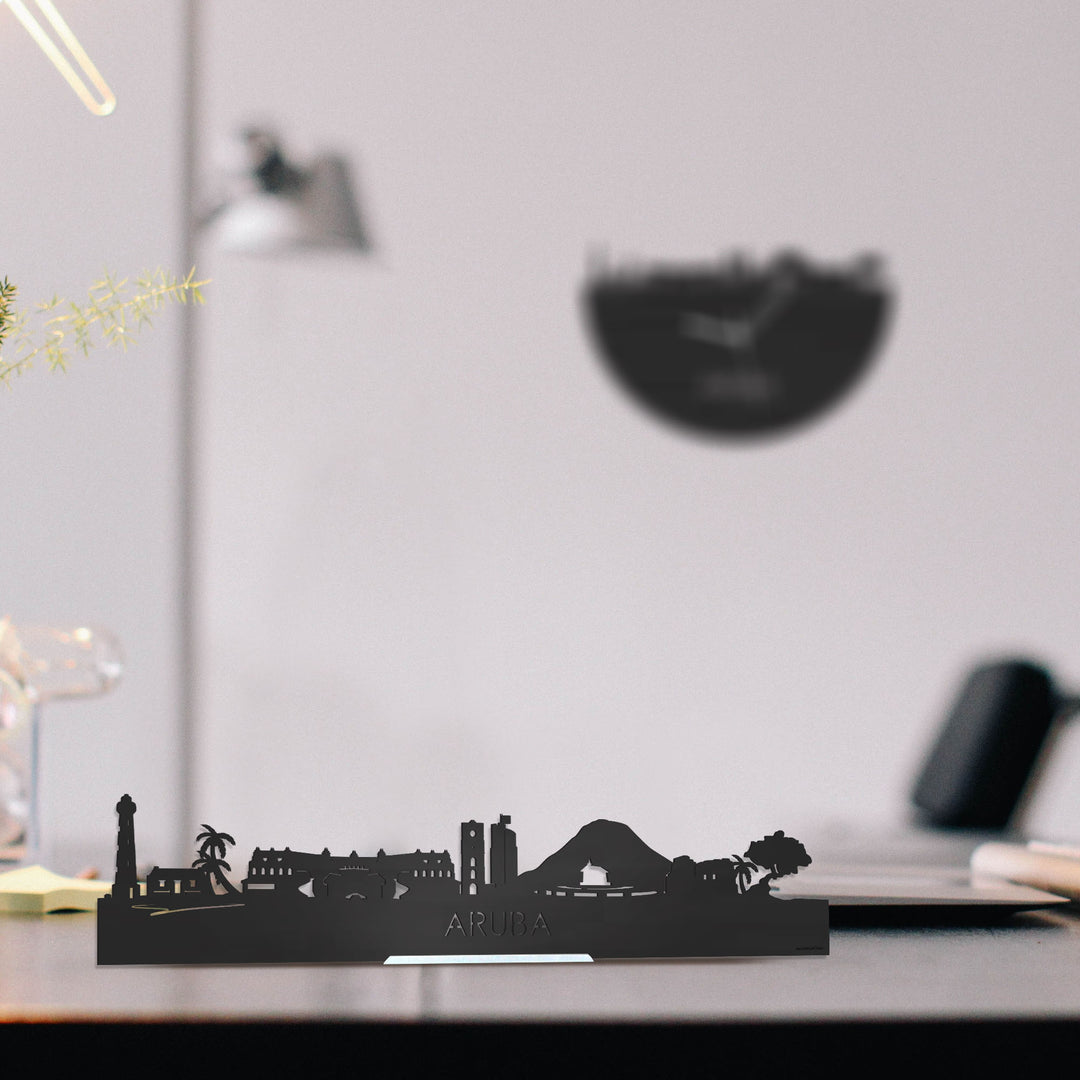 Standing Skyline Aruba Zwart houten cadeau decoratie relatiegeschenk van WoodWideCities