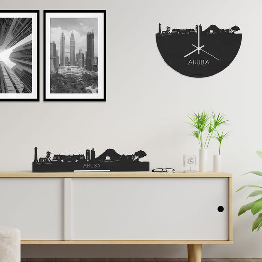 Standing Skyline Aruba Zwart houten cadeau decoratie relatiegeschenk van WoodWideCities