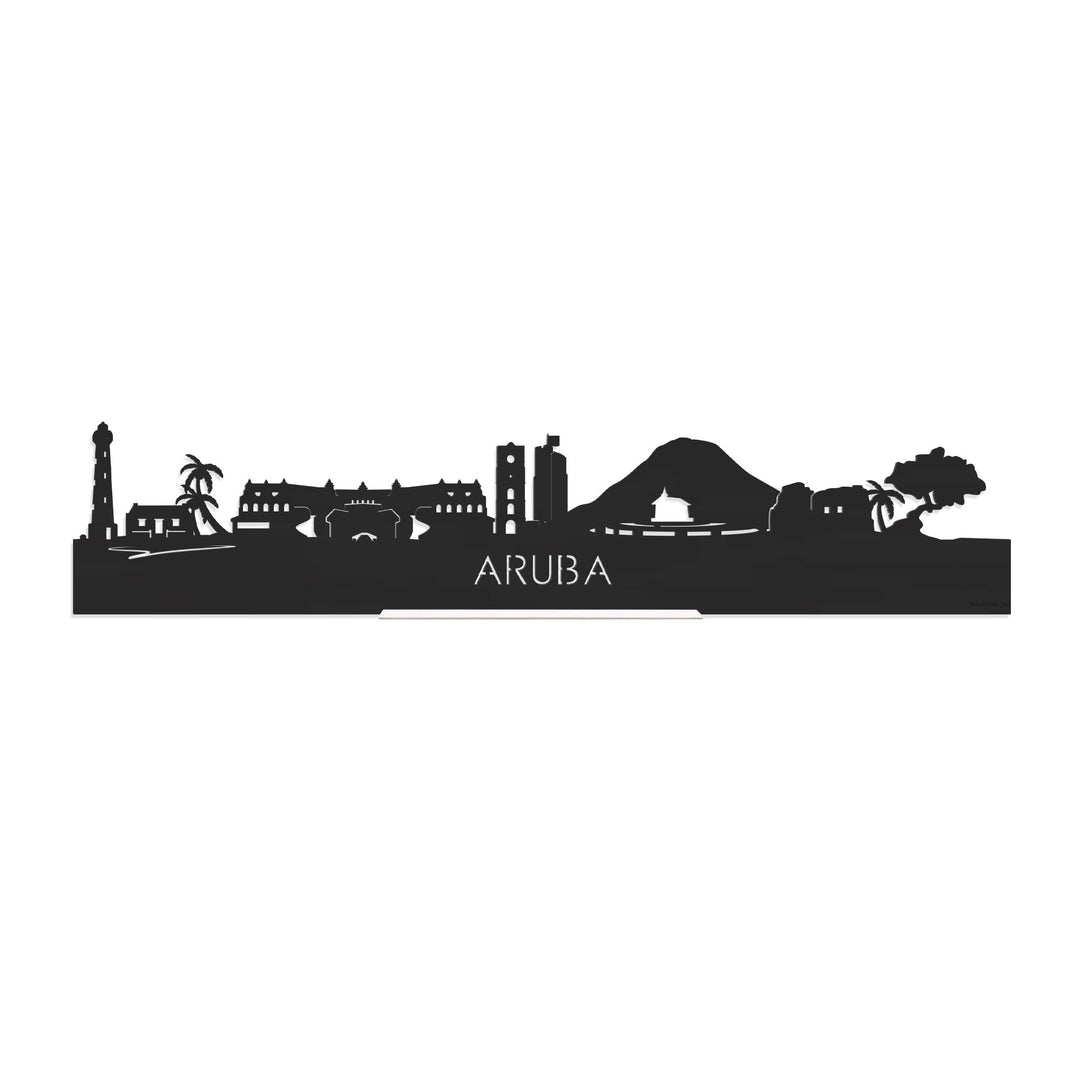 Standing Skyline Aruba Zwart houten cadeau decoratie relatiegeschenk van WoodWideCities