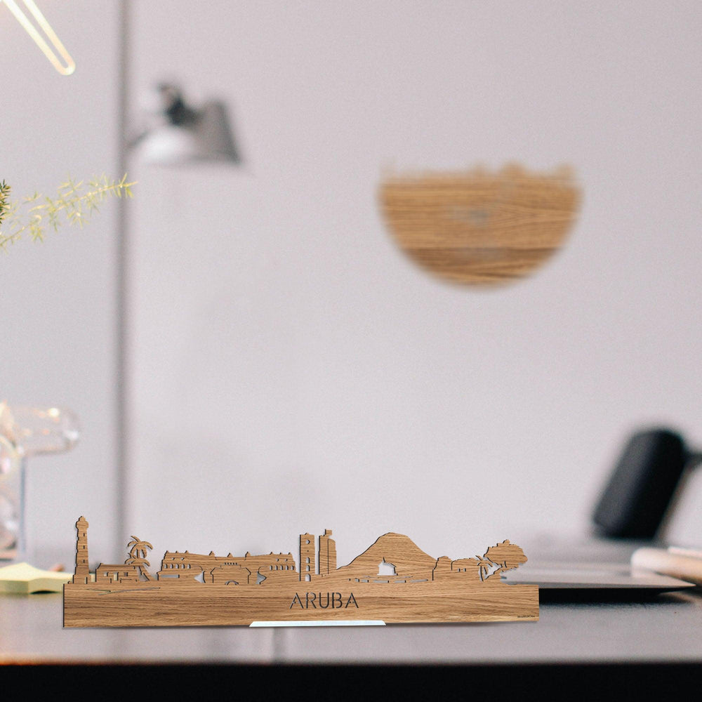 Standing Skyline Aruba Eiken houten cadeau decoratie relatiegeschenk van WoodWideCities