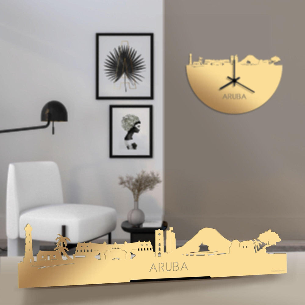 Standing Skyline Aruba Metallic Goud gerecycled kunststof cadeau decoratie relatiegeschenk van WoodWideCities