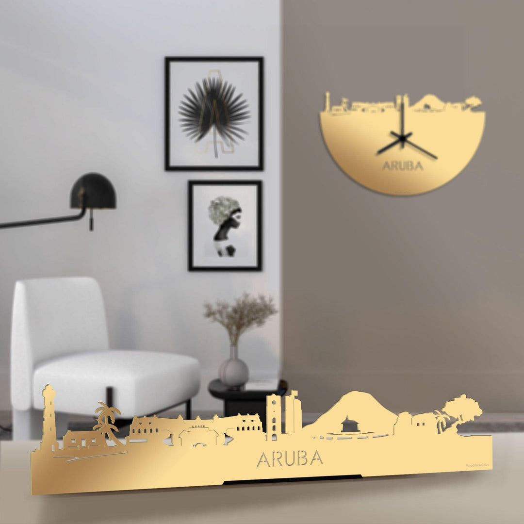 Standing Skyline Aruba Metallic Goud gerecycled kunststof cadeau decoratie relatiegeschenk van WoodWideCities