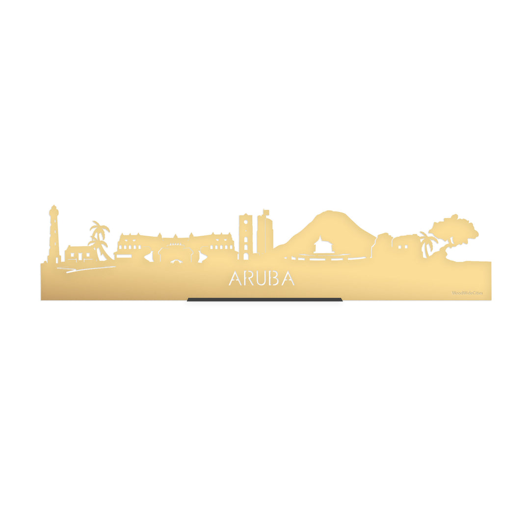 Standing Skyline Aruba Metallic Goud gerecycled kunststof cadeau decoratie relatiegeschenk van WoodWideCities