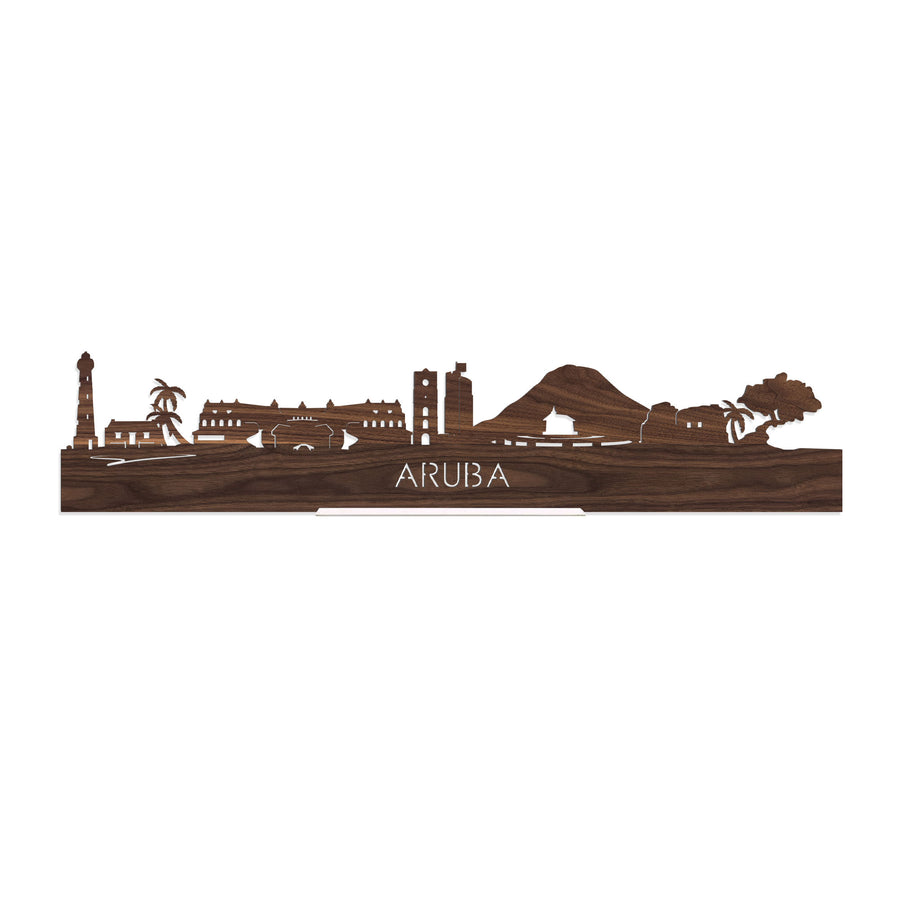 Standing Skyline Aruba Noten houten cadeau decoratie relatiegeschenk van WoodWideCities