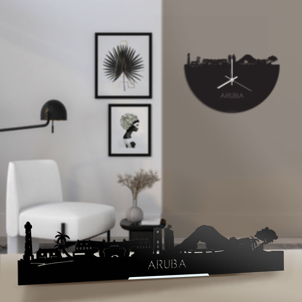 Standing Skyline Aruba Zwart glanzend gerecycled kunststof cadeau decoratie relatiegeschenk van WoodWideCities