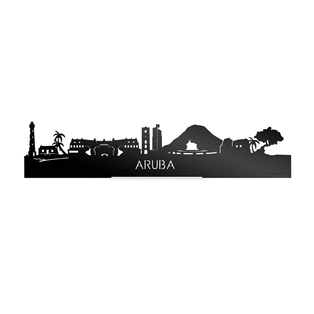 Standing Skyline Aruba Zwart glanzend gerecycled kunststof cadeau decoratie relatiegeschenk van WoodWideCities