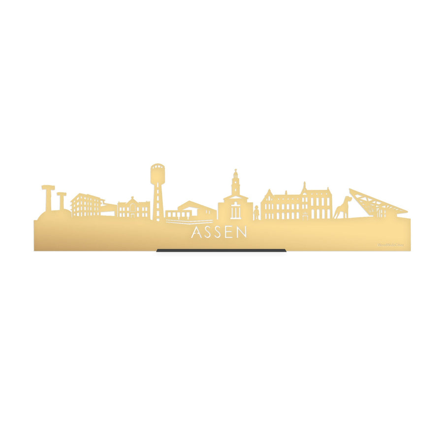 Standing Skyline Assen Goud Metallic 40 cm houten cadeau decoratie relatiegeschenk van WoodWideCities