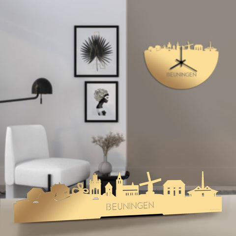 Standing Skyline Beuningen Metallic Goud gerecycled kunststof cadeau decoratie relatiegeschenk van WoodWideCities