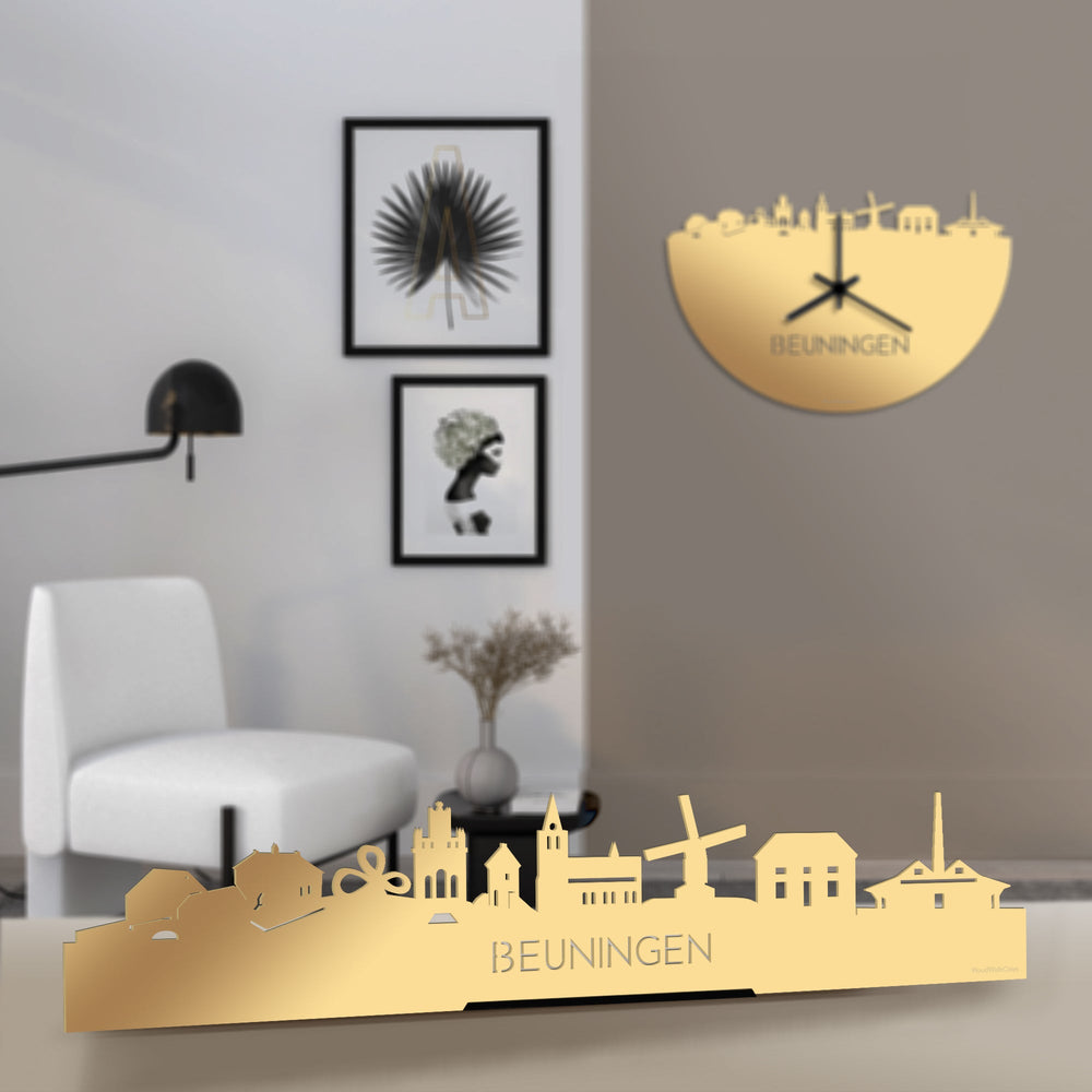 Standing Skyline Beuningen Metallic Goud gerecycled kunststof cadeau decoratie relatiegeschenk van WoodWideCities