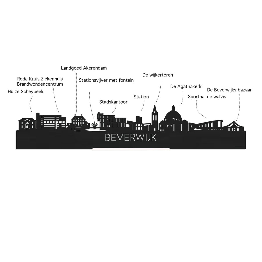 Standing Skyline Beverwijk Black houten cadeau decoratie relatiegeschenk van WoodWideCities