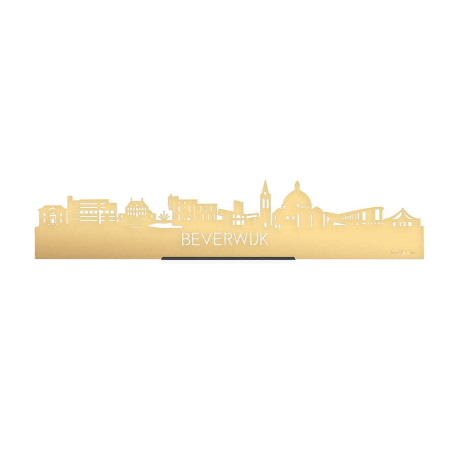Standing Skyline Beverwijk Goud Metallic 40 cm houten cadeau decoratie relatiegeschenk van WoodWideCities