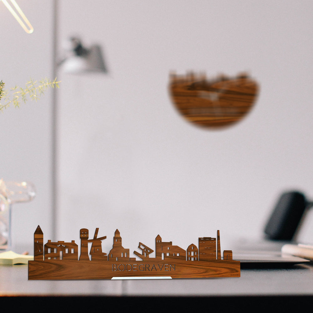 Standing Skyline Bodegraven Palissander houten cadeau decoratie relatiegeschenk van WoodWideCities