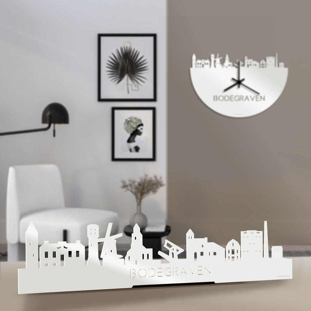 Standing Skyline Bodegraven Wit glanzend gerecycled kunststof cadeau decoratie relatiegeschenk van WoodWideCities