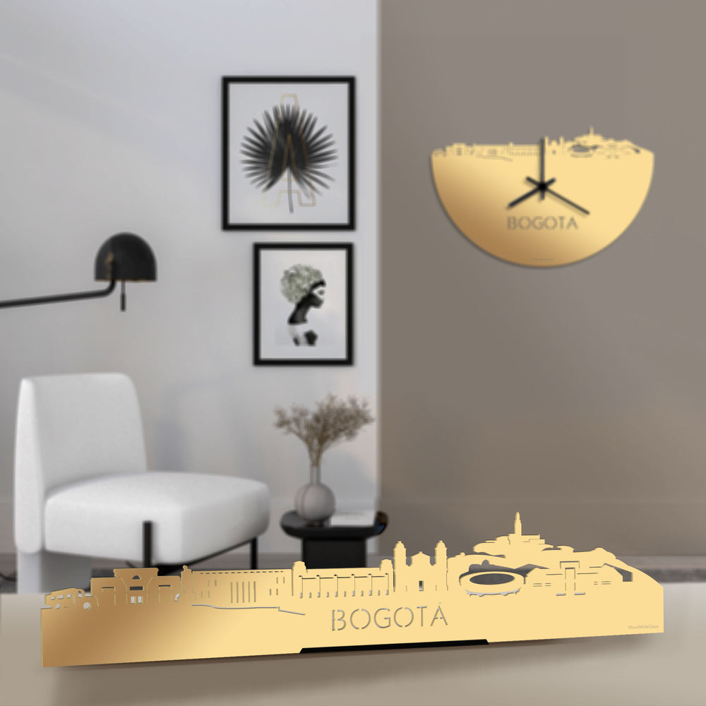 Standing Skyline Bogotá Metallic Goud gerecycled kunststof cadeau decoratie relatiegeschenk van WoodWideCities
