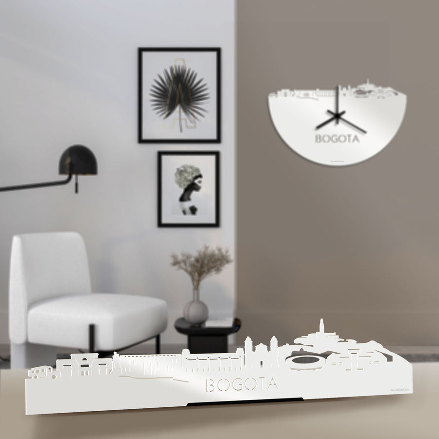 Standing Skyline Bogotá Wit glanzend gerecycled kunststof cadeau decoratie relatiegeschenk van WoodWideCities