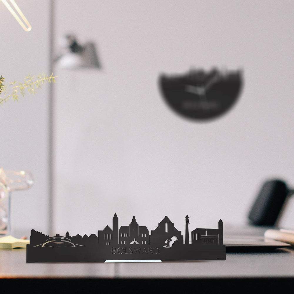 Standing Skyline Bolsward Zwart houten cadeau decoratie relatiegeschenk van WoodWideCities