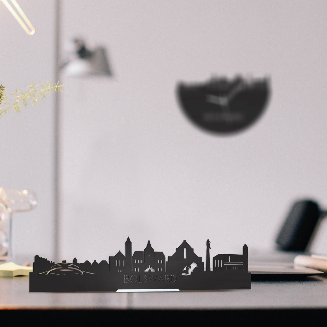 Standing Skyline Bolsward Zwart houten cadeau decoratie relatiegeschenk van WoodWideCities