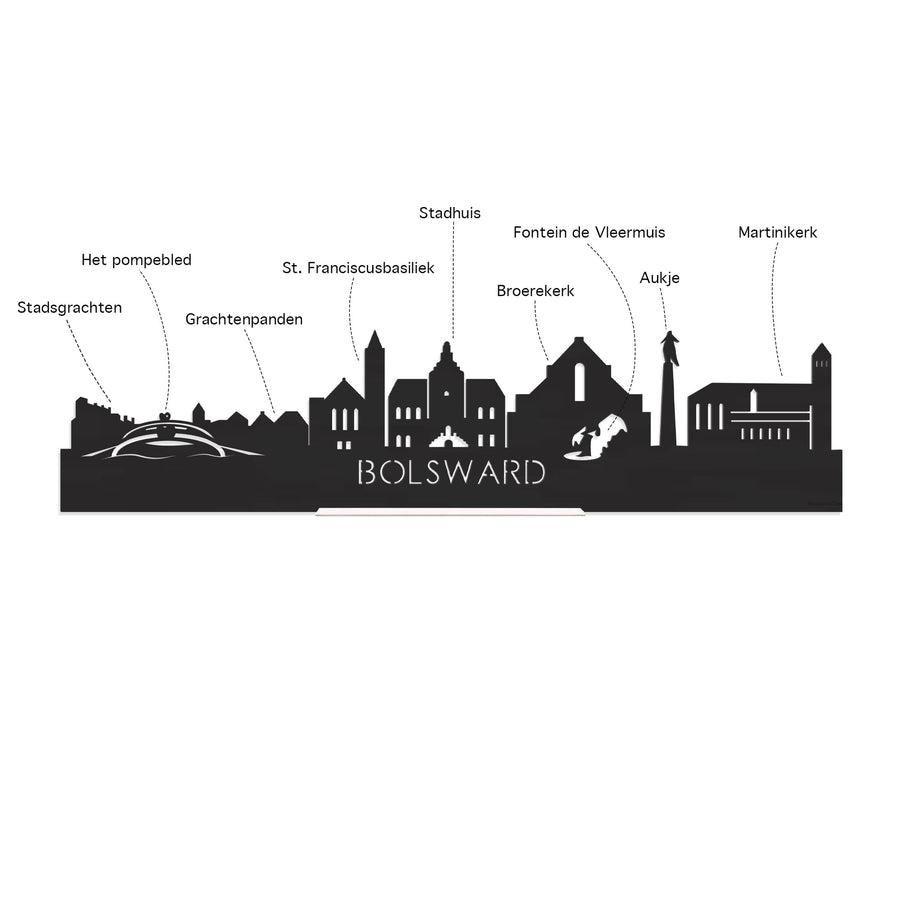 Standing Skyline Bolsward Noten houten cadeau decoratie relatiegeschenk van WoodWideCities