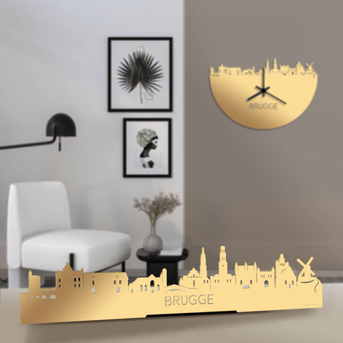 Standing Skyline Brugge Metallic Goud gerecycled kunststof cadeau decoratie relatiegeschenk van WoodWideCities