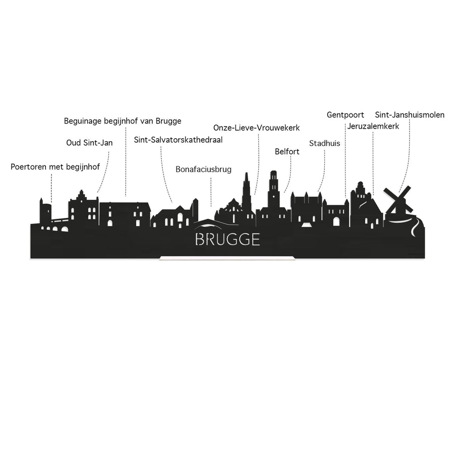 Standing Skyline Brugge Metallic Goud gerecycled kunststof cadeau decoratie relatiegeschenk van WoodWideCities