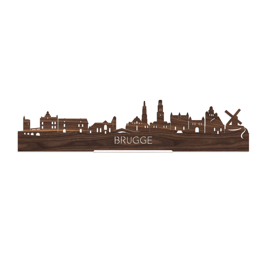 Standing Skyline Brugge Noten houten cadeau decoratie relatiegeschenk van WoodWideCities