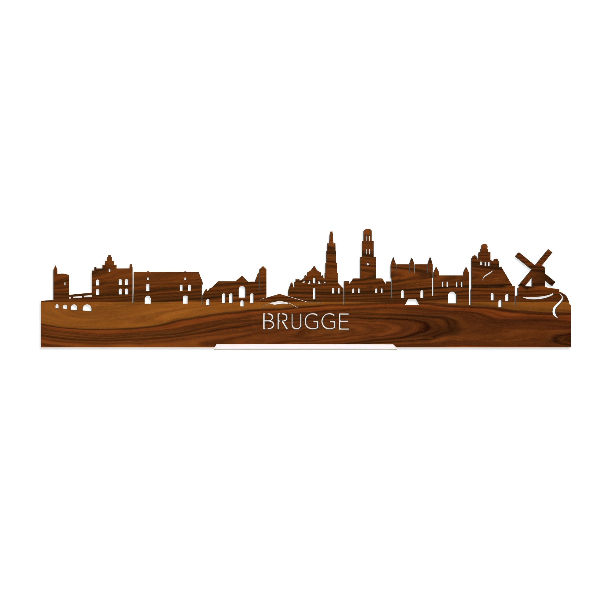 Standing Skyline Brugge Palissander houten cadeau decoratie relatiegeschenk van WoodWideCities