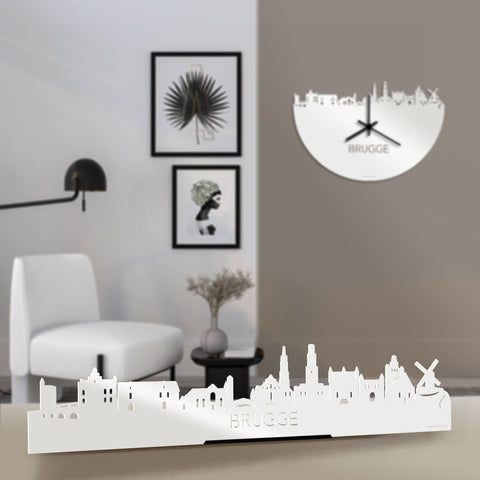 Standing Skyline Brugge Wit glanzend gerecycled kunststof cadeau decoratie relatiegeschenk van WoodWideCities